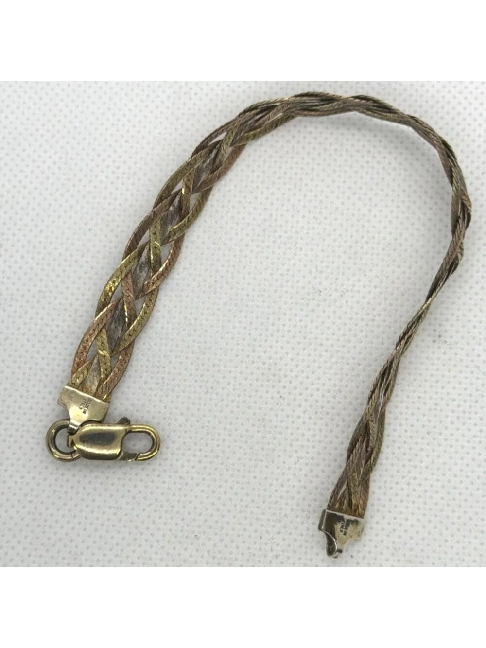 VTG Milor Italy 925 Sterling Silver Tri Color Braided Herringbone Bracelet 7" - Picture 11 of 14